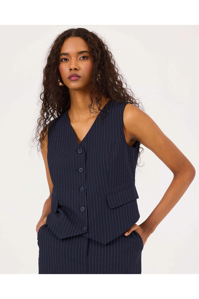 SEÇİL V Yaka Çizgili Yelek