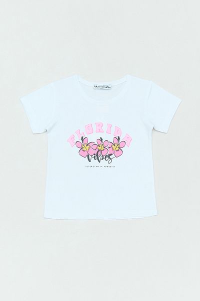Fulla Moda 100% Cotton Florida Text Printed Girl's T-Shirt