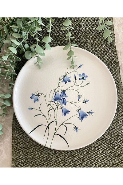 Yiğit Seramik Züccaciye Blue Crocus 26 cm Large Round Serving & Presentation Plate