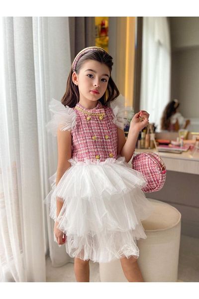 Hilal Akıncı Kids Fusta tutu din stofă pentru fete și rochie pufoasă cu mâneci tutu, geantă pentru coroană de păr Set de 3