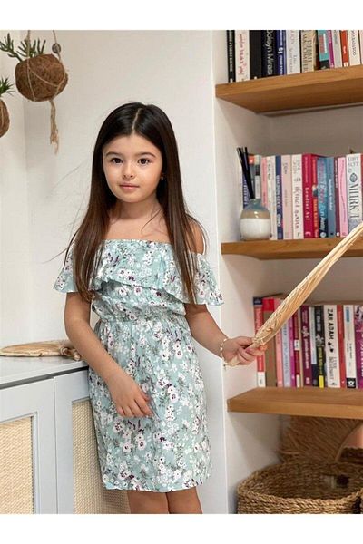 Hilal Akıncı Kids Rochie cu flori pentru fete, cu umăr dezactivat