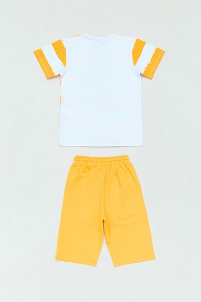Fulla Moda Text Printed Striped 2-Piece Boy's Shorts Suit