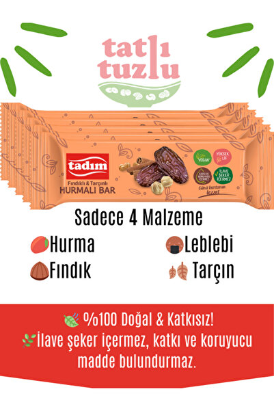 Tadım Hurmalı Bar Fındık & Tarçınlı 40 gr X 20 Adet ( Vegan )