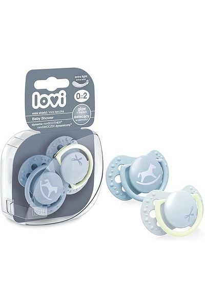 LOVI Dynamic Soother Mini Sheild Baby Shower Collection For 0-2 Months - Blue, Pack of 2