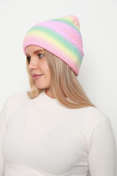 Luminos Butik Striped Pastel Colored Soft Knitted Beret in Tones - 100% Wool Patterned Beret1132