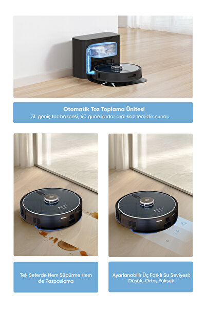 Şımart Teknoloji Katya T Akıllı Robot Süpürge Otomatik Toz Boşaltma Ve Mop Özellikli