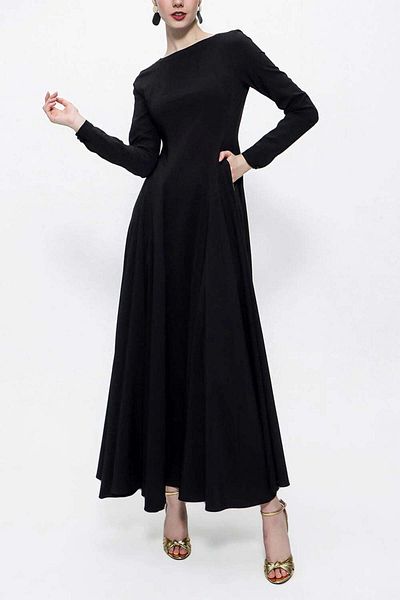 SOCIETA Black Sitting Waist Cup Long Dress 94101