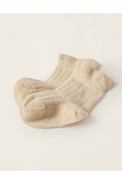 Ziddy Ribbed Socks with Lurex Threads for Baby Girls, Gold