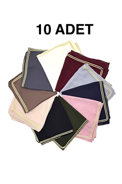 nazipek 10'lu Set Altın Biyeli Krep Şifon Eşarp 100x100cm Yazma Toptan Hediyelik
