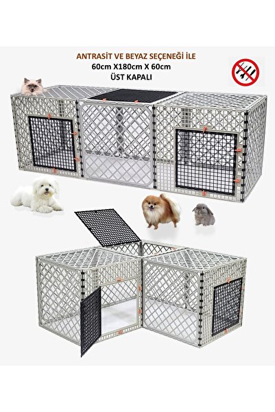 Leganest 60cm X 180cm X 60cm Üstü Kapalı 3 Kapılı Köpek, Kedi, Tavşan Kafesi, 4,5cm Aralıklı