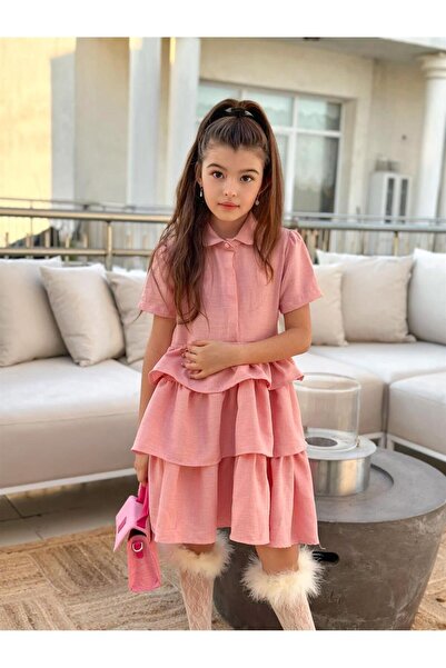 Hilal Akıncı Kids Kız Çocuk Renkli Yandan Fermuarlı Kat Kat Elbise