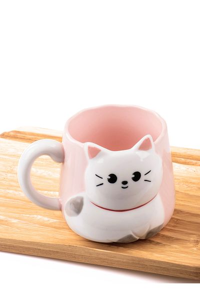 MUKKO HOME 3D Embossed Cat Porcelain Mug – 450 ml Large Capacity, Stylish and Fun Design