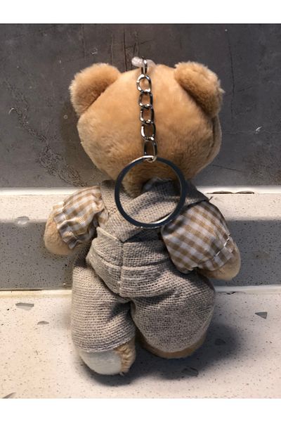 TOPROCKSTORE Cute Dressed Teddy Bear in Overalls Plush Toy Keychain Sleeping Companion Gift 12 cm
