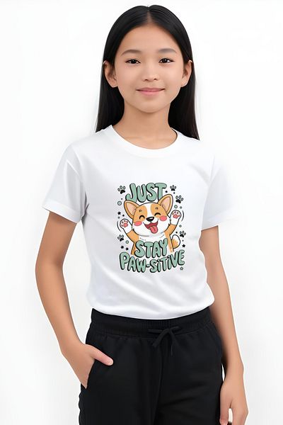 FYK COLLECTİON Pawsitive Printed Girls Short Sleeve T-Shirt and Sweatpants Set