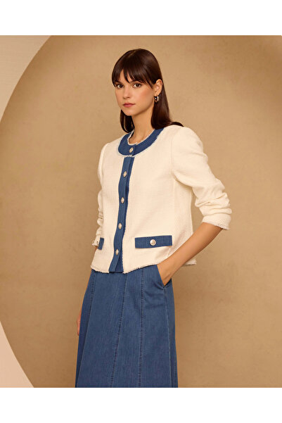 SCL Jachetă cu nasturi cu gât rotund