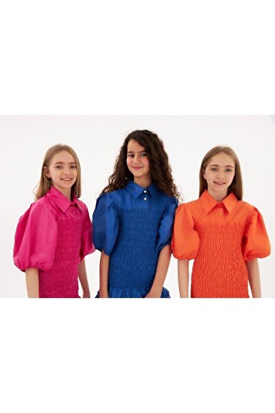 Hilal Akıncı Kids Kız Çocuk Balon Kollu Gipe Beden Fırfırlı Elbise