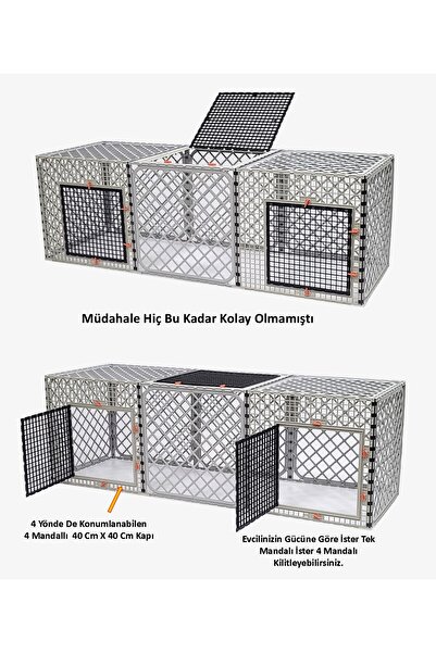 Leganest 60cm X 180cm X 60cm Üstü Kapalı 3 Kapılı Köpek, Kedi, Tavşan Kafesi, 4,5cm Aralıklı