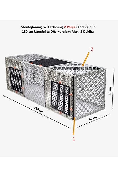 Leganest 60cm X 180cm X 60cm Üstü Kapalı 3 Kapılı Köpek, Kedi, Tavşan Kafesi, 4,5cm Aralıklı