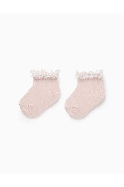 Ziddy Socks with Tulle Ruffles for Baby Girls, Pink