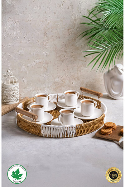 LİNMETAL Büyük Boy Yuvarlak Hasır Tepsi, Kulplu Sunum Tepsisi, Servis Tepsisi...