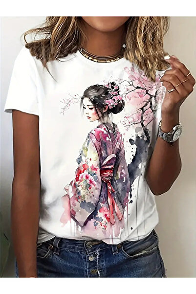 PENTHİLUS Tricou casual pentru femei, cu imprimeu floral, respirabil, cu gât ...