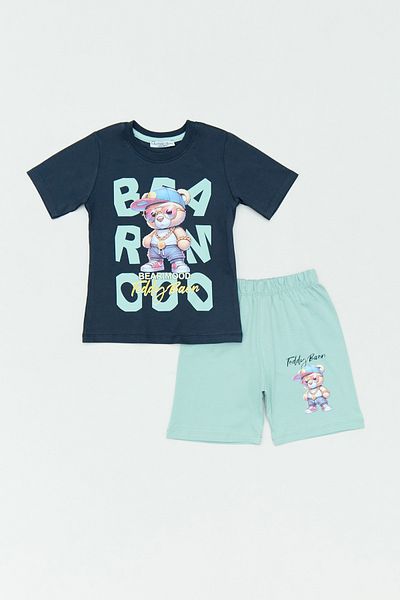Fulla Moda Lettering and Teddy Bear Printed Boy's Shorts Suit