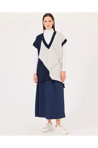 SEÇİL Block Transition V-Neck Knitwear Sweater