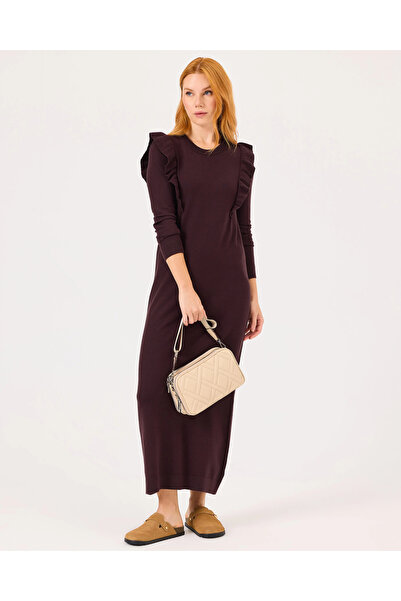 SCL Fırfır Detaylı Uzun Kollu Triko Elbise