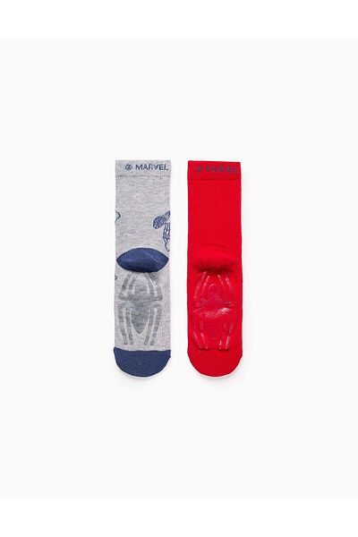 Ziddy Pack 2 Pairs of Non-Slip Socks for Boys 'Spider-Man', Red/Grey