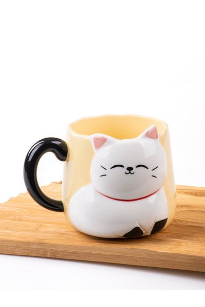 MUKKO HOME 3D Embossed Cat Porcelain Mug – 450 ml Large Capacity, Stylish and Fun Design