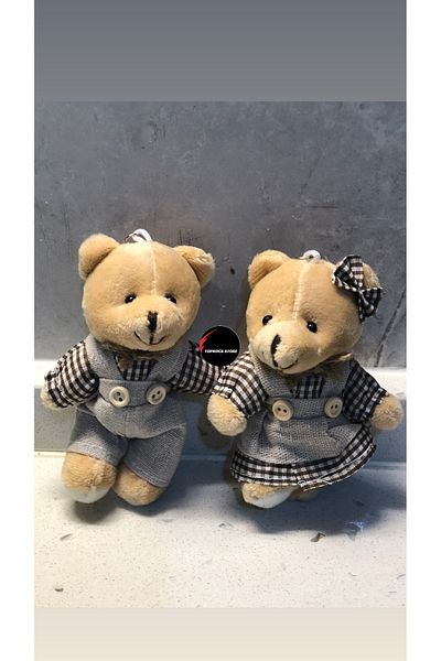 TOPROCKSTORE Teddy Bear in Dress and Overalls - Plush Toy and Keychain Sleeping Companion 12 cm