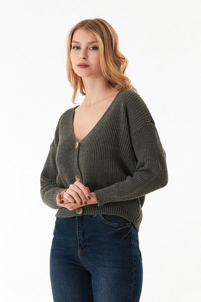 Fulla Moda Πλεκτή ζακέτα με κουμπιά V λαιμόκοψη