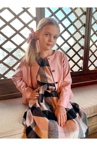 Hilal Akıncı Kids Кожено яке за момиче, комплект от 2 части, рокля от плат Lu...