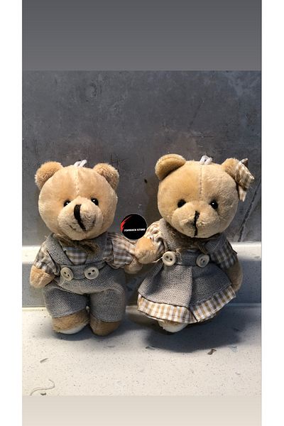 TOPROCKSTORE Teddy Bear in Dress and Overalls - Plush Toy and Keychain Sleeping Companion 12 cm