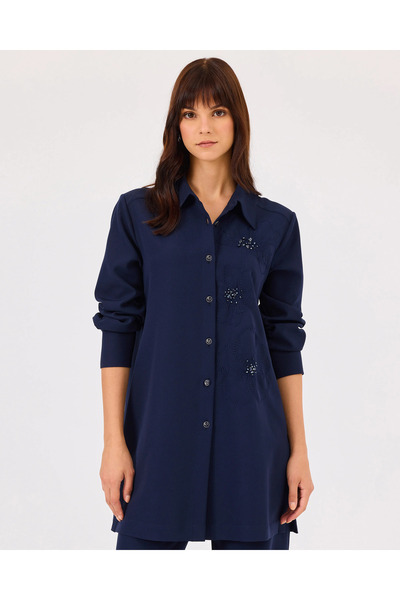 SCL Boncuk Detaylı Düğmeli Uzun Kollu Tunik
