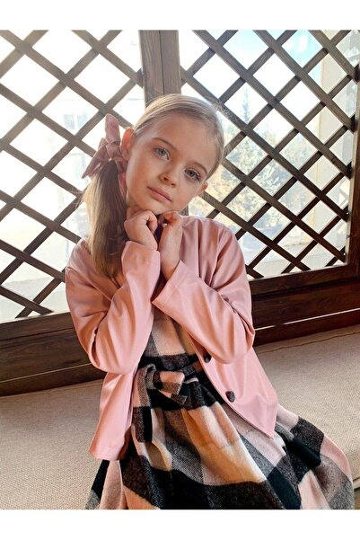 Hilal Akıncı Kids Kız Çocuk Deri Ceket Oduncu Kumaş Elbise 2'li Takım