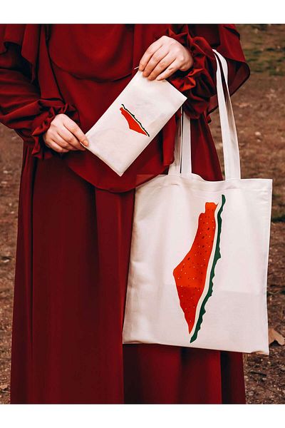 Hobbi Tasarım There Are Islamic Motifs with Palestinian Map Laminated Raw Cloth Bag