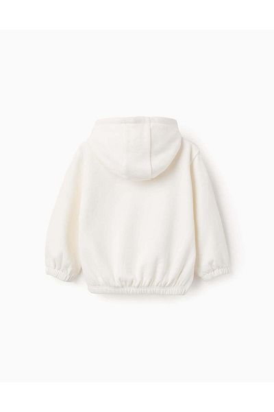 Ziddy Cotton Hooded Sweatshirt for Baby Girls 'Waves', White