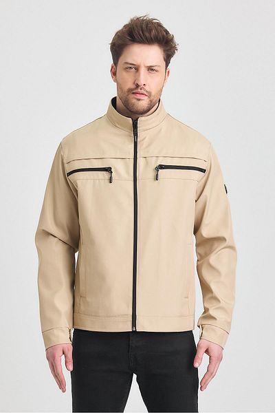 SİVAİST Cream Men's Cotton Polyester Blended Double Chest Zippered Water and Windproof Seasonal & Summer Mon