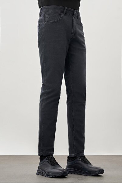 İmza Dark Anthracite Slim Fit Denim Trousers 5 Pocket Straight Gabardine Cotton Casual
