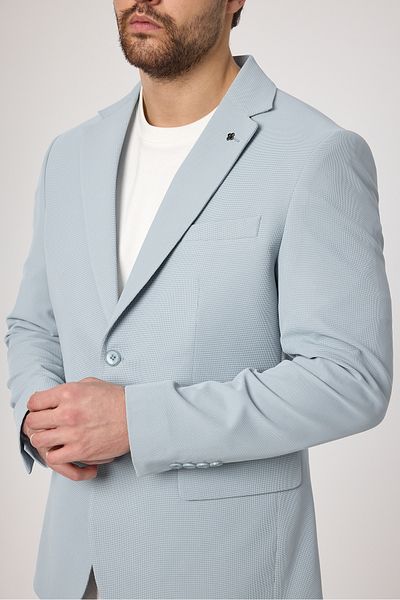 Frappoli Βάφλα Ανδρικό Ice Blue Βάφλα Μοτίβο Βαμβακερό Μικτό Lycra Ευέλικτο ύφασμα Four Seasons Blazer Jacket