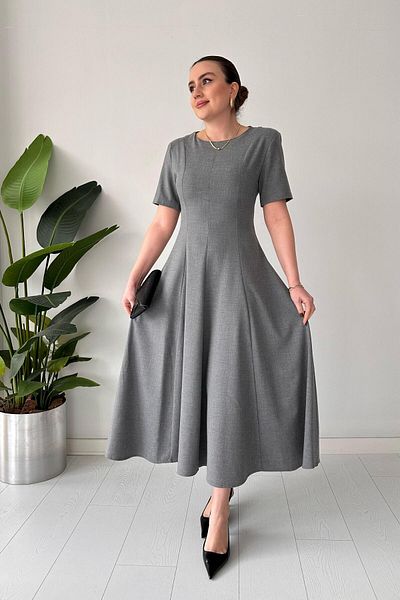 MaziButik Gray Pleated Straight Dress