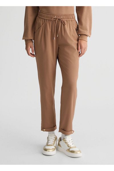 Liu Jo Women's High Elastic Waist Relaxed Cut Brown Pants