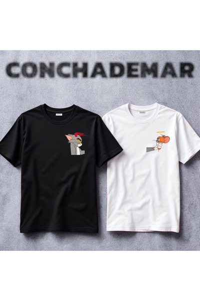 Vordevia Înger - Diavolul Tom și Jerry Lover Combo Tricou de înaltă calitate