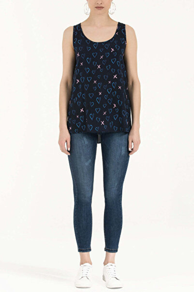 SOCIETA Lacivert Desenli Bol Kesim Kolsuz Bluz 19692