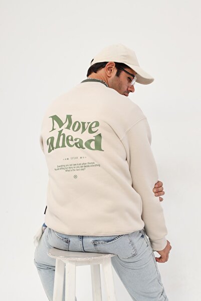 GIA - ART Fleecen dukserica sa okruglim izrezom i tekstom "Move Ahead" otisnu...