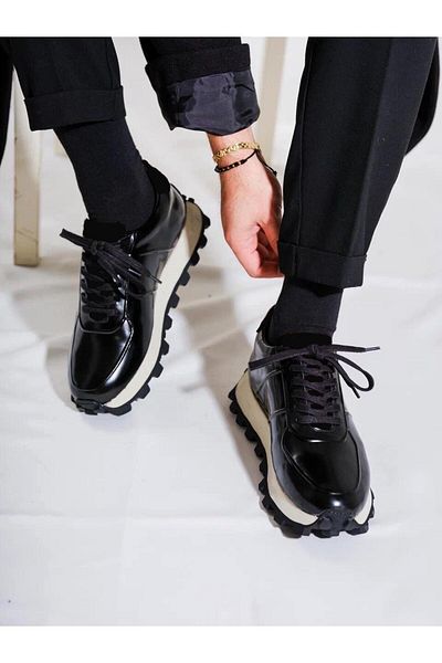TETRİ Venom Model Real Leather Handmade Men's Black Special Sole Sneaker Shoes - Men's Sports Shoes