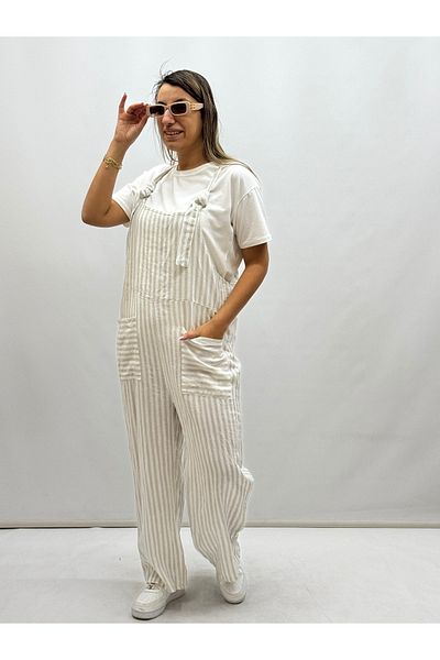 İTALYAN BUTİK Italian Striped Linen Salopet