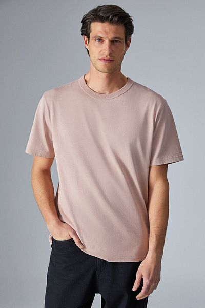 GRIMELANGE Peltz Men's Relaxed Crew Neck Short Sleeve Dusty Rose T-Shirt
