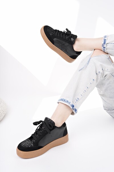 MUGGO Bonnie Women's Thick Sole Stone Leopard Patterned Lace-Up Casual Sneaker Sports Shoes